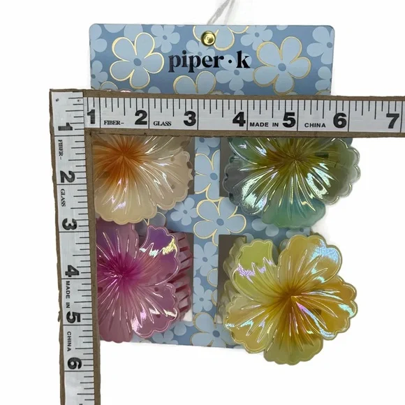 Piper K Iridescent Floral Hair Claws Clips Multicolor Set of 4 - Picture 9 of 9